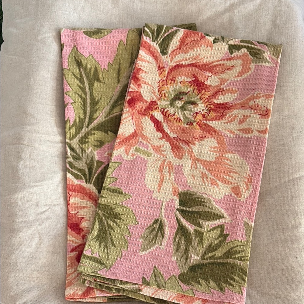 Floral Pink and Green Textured Towels April Cornell